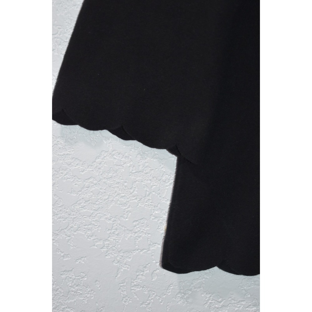 Talbots X Sweater Scallop Trim Solid Stretch VNeck Ribbed Elegant Black Pullover - Picture 3 of 16